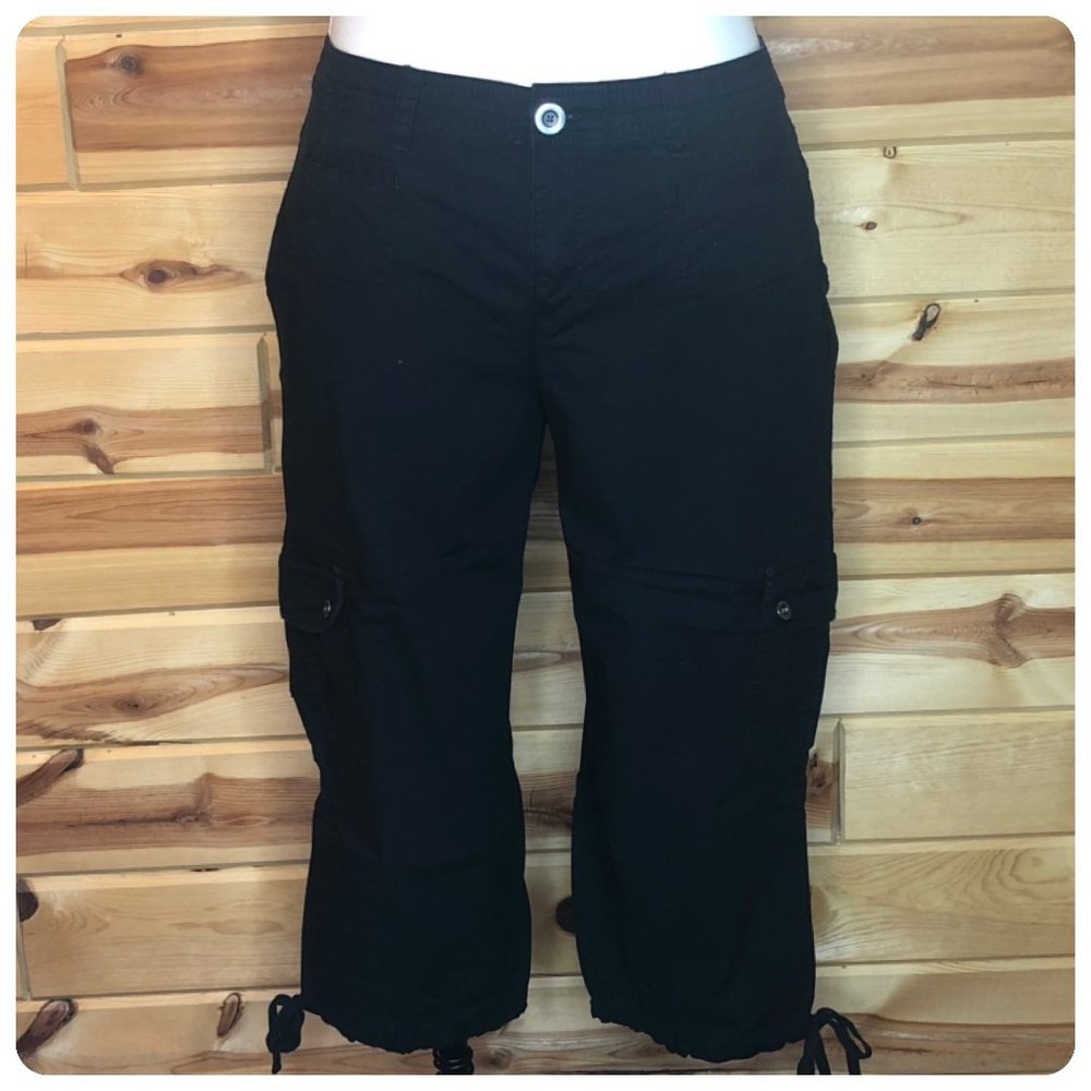 TOMMY HILFIGER Black Cargo Stretch Capri Pants 16